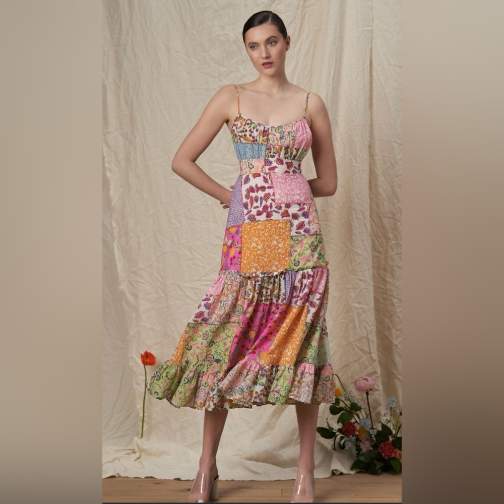 Saloni patchwork midi dress